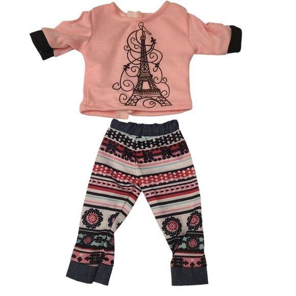 18" Doll Pajamas Parisian Eiffel Tower Soft Knit Top Bottom - Picture 1 of 9